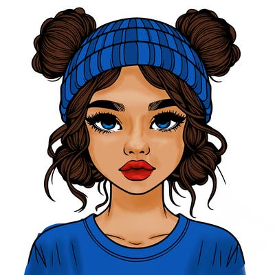 realistic girl with buns in her hair with a beanie on