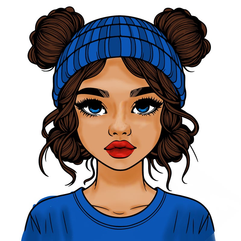 realistic girl with buns in her hair with a beanie on