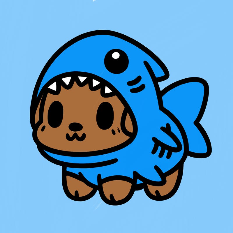 cute dog wearing a shark costume