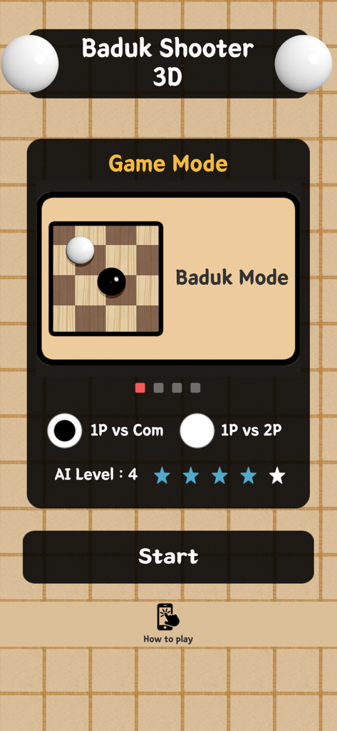 Baduk Shooter 3D - Baduk Shooter 3D game mode selection screen showing player options and AI difficulty settings
