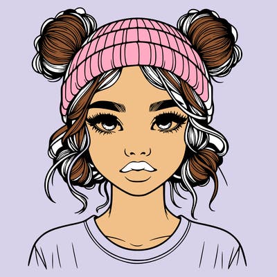 realistic girl with buns in her hair with a beanie on