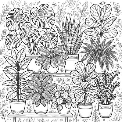 Bring the beauty of the outdoors inside with this vibrant foliage houseplants coloring page. Explore a captivating collection of potted greens, perfect for relaxing and unleashing your creativity.