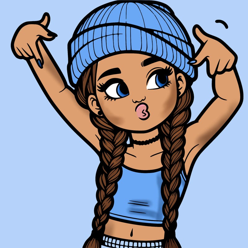 realistic teenage girl with braids and a beanie and crop top doing 🫶🏼