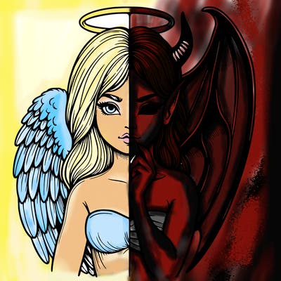 realistic angel half demon