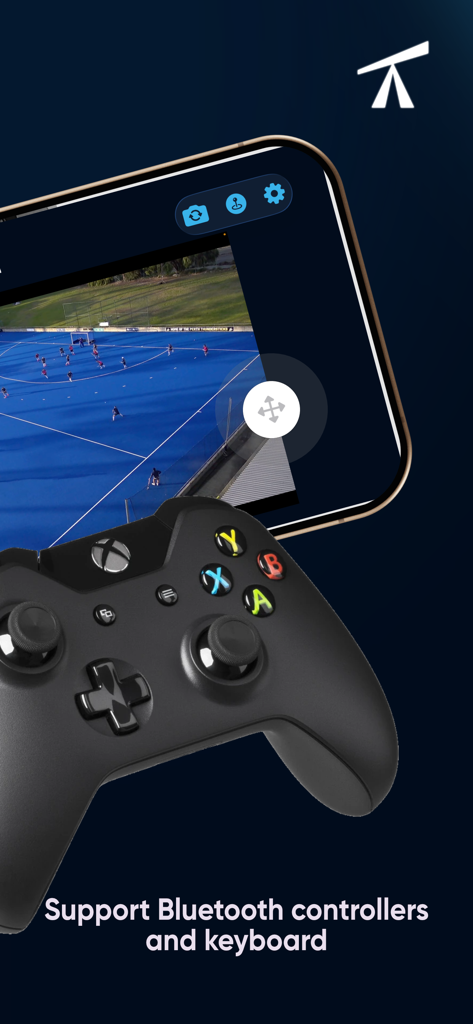XYZoom - XYZoom app on iPhone showing sports camera control using a Bluetooth game controller