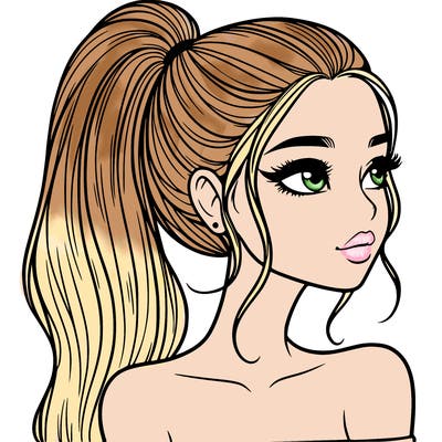 a beautiful and realistic girl with a high pony tail