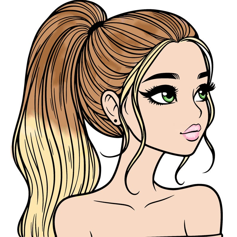 a beautiful and realistic girl with a high pony tail