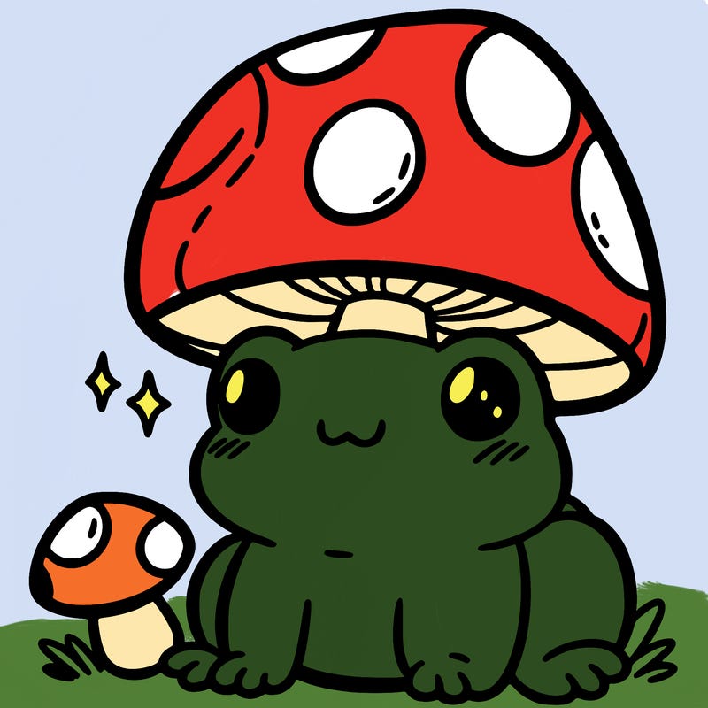 a cute frog with a mushroom hat