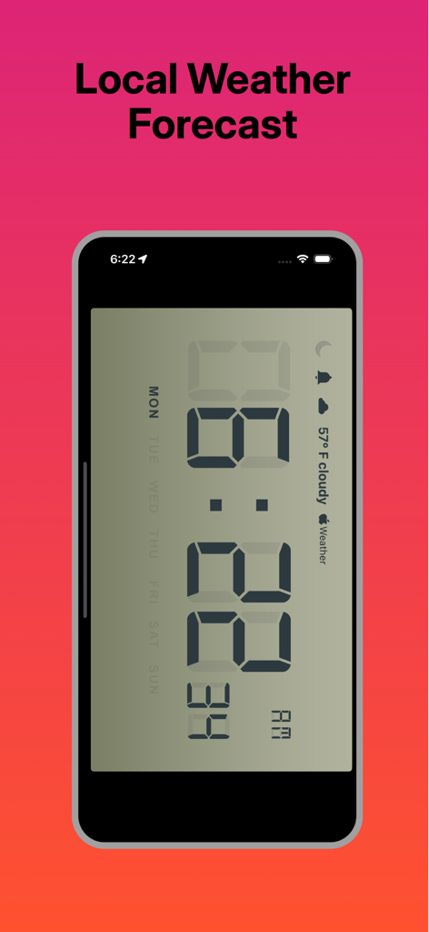 Cool Forecast Clock-Desk - Función de pronóstico meteorológico local en una pantalla de reloj digital minimalista de escritorio