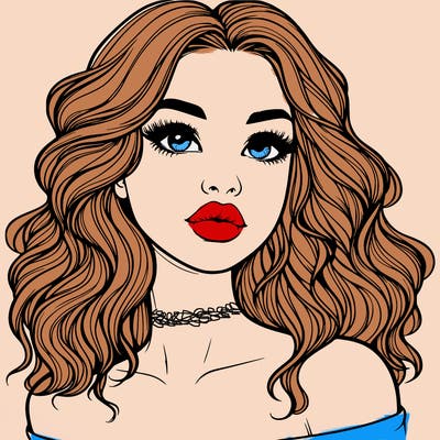 realistic girl with wavy hair and lips