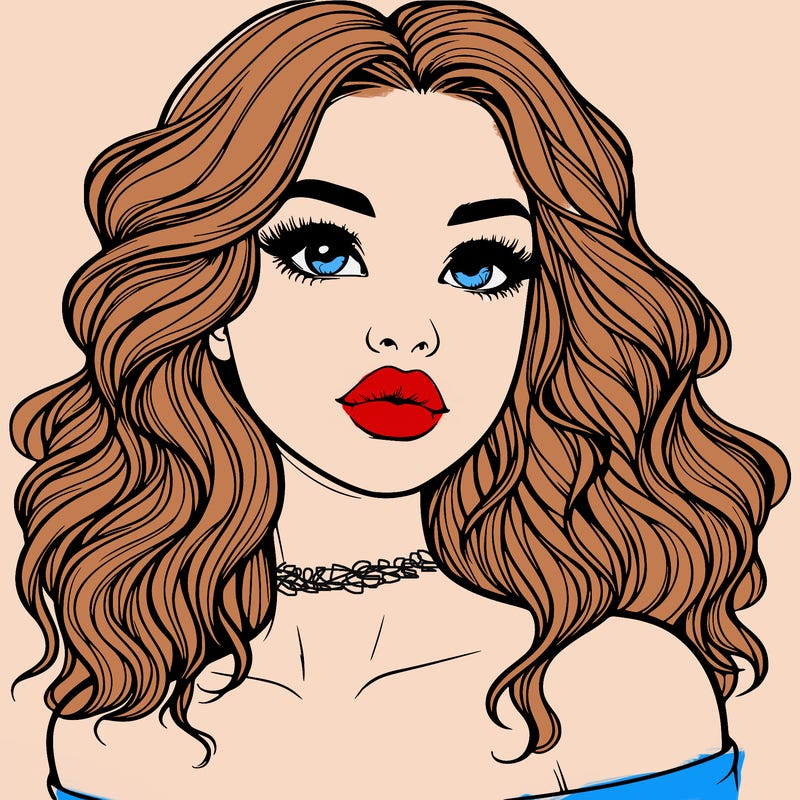 realistic girl with wavy hair and lips