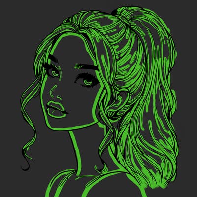 realistic girl with a ponytail on her hair and lips