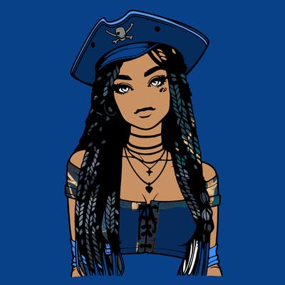 realistic girl with box braids a realistic pirate hat and crop top