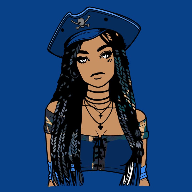 realistic girl with box braids a realistic pirate hat and crop top