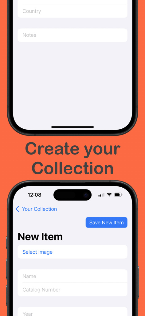 Stamp ID - Identify & Value - Interfaz para añadir un nuevo sello a una colección digital con campos para nombre y número de catálogo