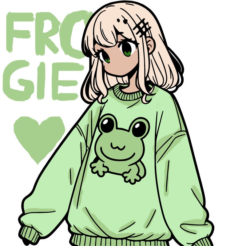 girl wearing frogging sweatshirt