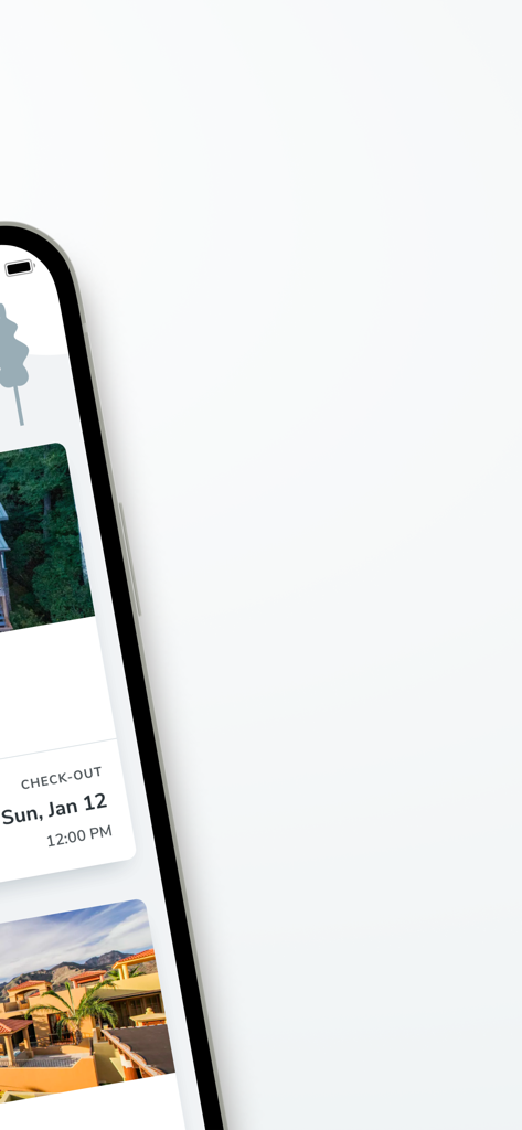 Vacasa - Vacation Rentals - Interface of the Vacasa vacation rental app on a smartphone showing checkout details and home photos