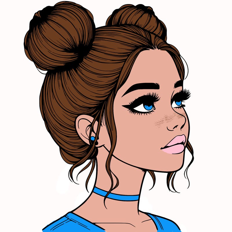 realistic girl with buns on the top of her head