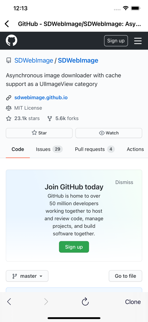 Code-Viewer - A screenshot of a GitHub repository page displayed within the Code-Viewer mobile application