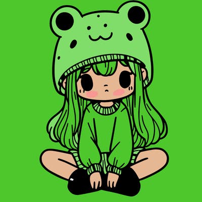 a girl wearing a frog hat and some frog socks