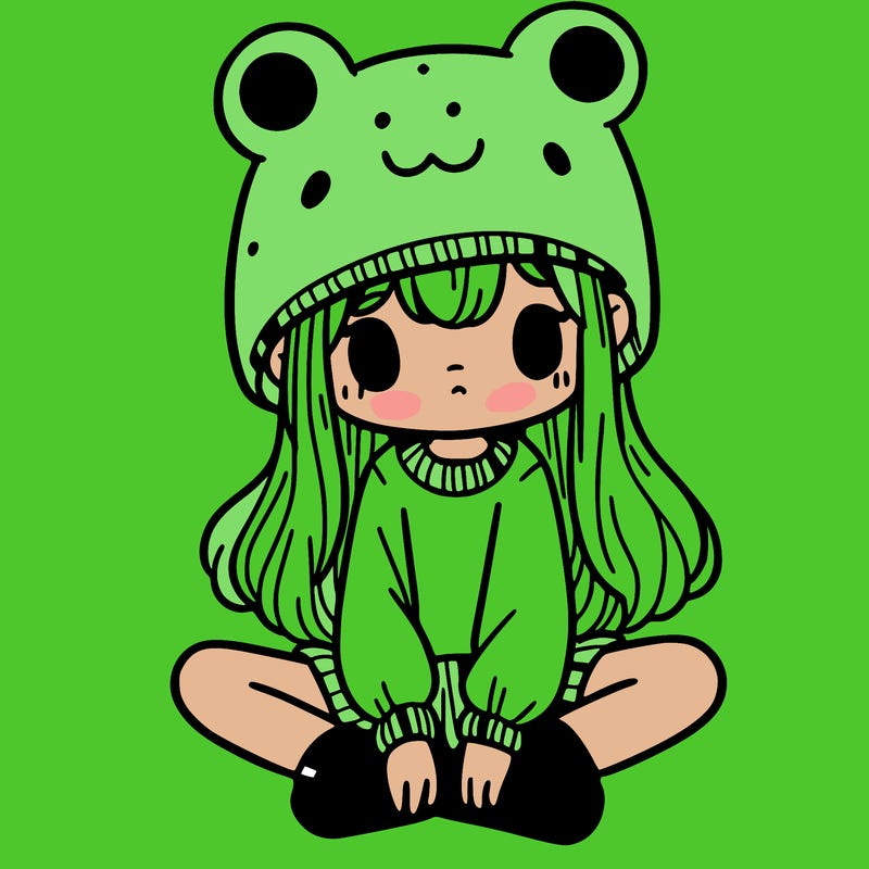 a girl wearing a frog hat and some frog socks