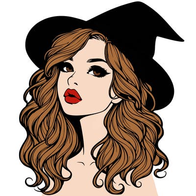 realistic witch girl with wavy hair and lips