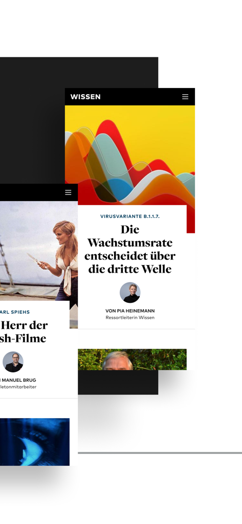Interfaz de la aplicación WELT Edition mostrando artículos de noticias digitales con un diseño limpio de periódico y contenido de periodismo de investigación.