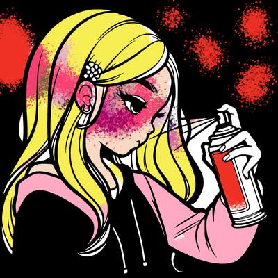 a realistic girl spray painting