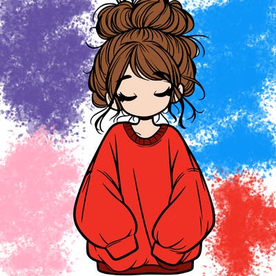 girl with baggy sweatshirt and messy bun