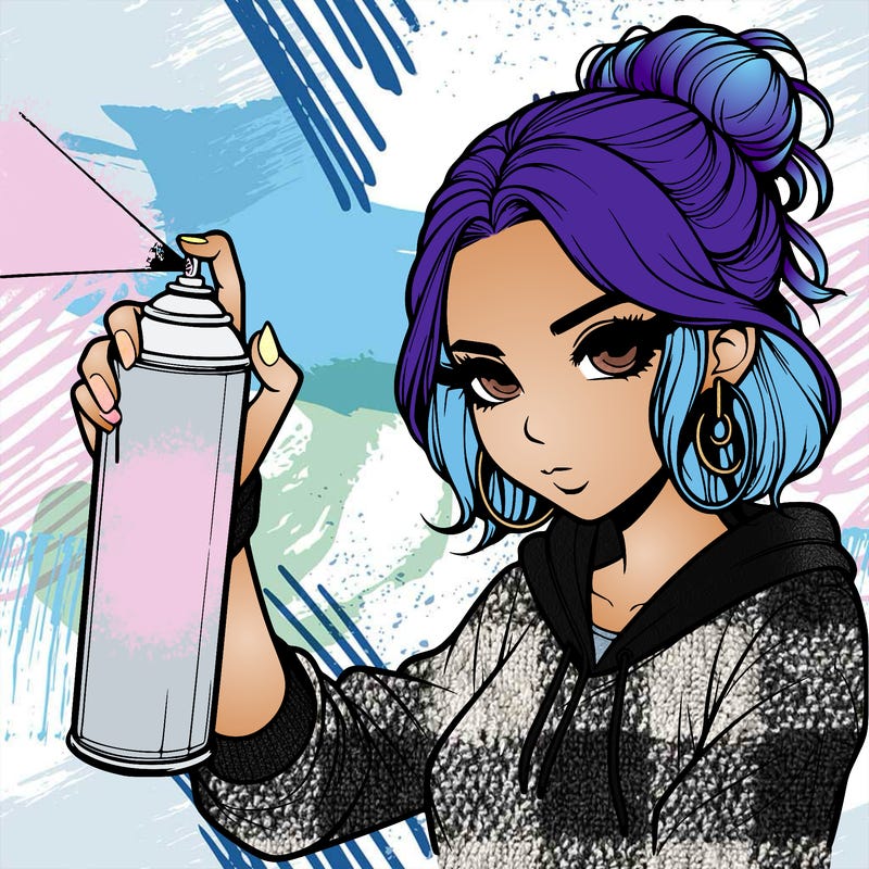 a realistic girl spray painting