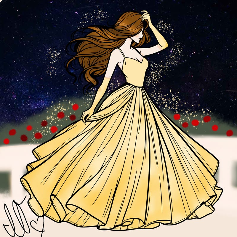 realistic woman with dress flowing in the wind