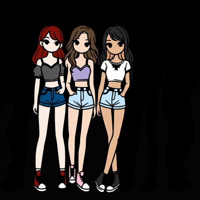 a group of girls wearing crop tops and shorts