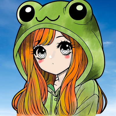 a pretty girl wearing a frog hoodie portrait with long hair