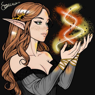 realistic elf girl doing magic