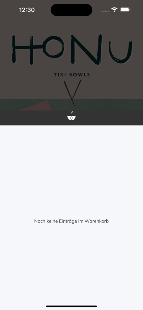 HONU Tiki Bowls - HONU Tiki Bowls mobile app interface displaying an empty shopping basket with German text.