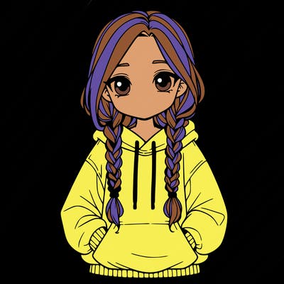 a realistic girl with a oversized hoodie and she has braids