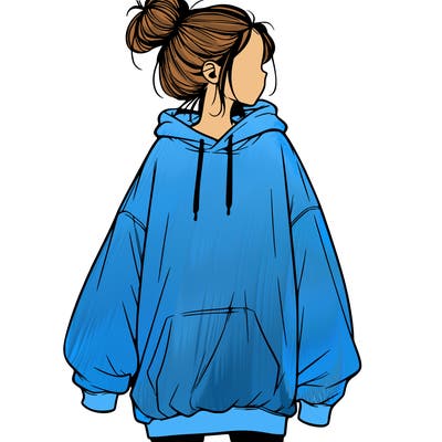 realistic girl with a oversized sweatshirt on and a bun