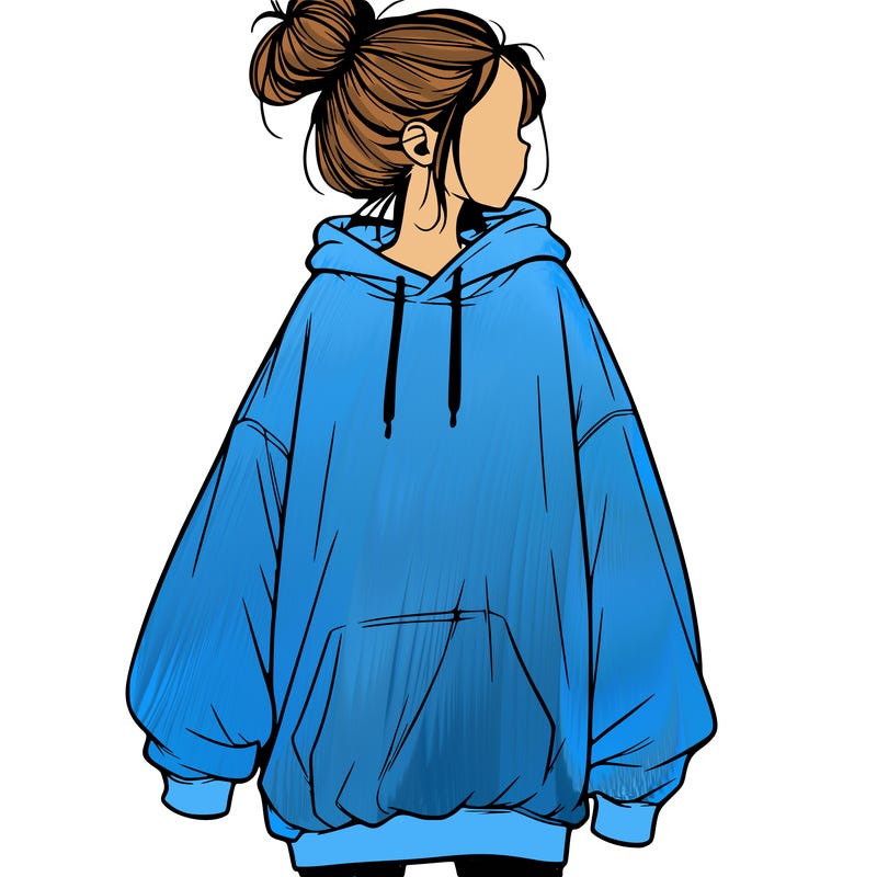 realistic girl with a oversized sweatshirt on and a bun