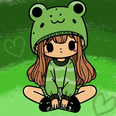 a girl wearing a frog hat and some frog socks
