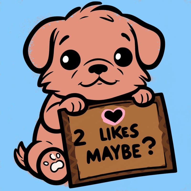a puppy holding a sign that says 2 likes maybe?