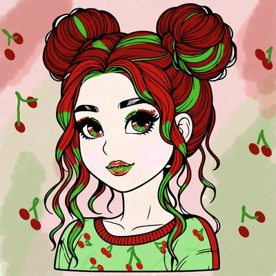 realistic girl with two buns in her hair