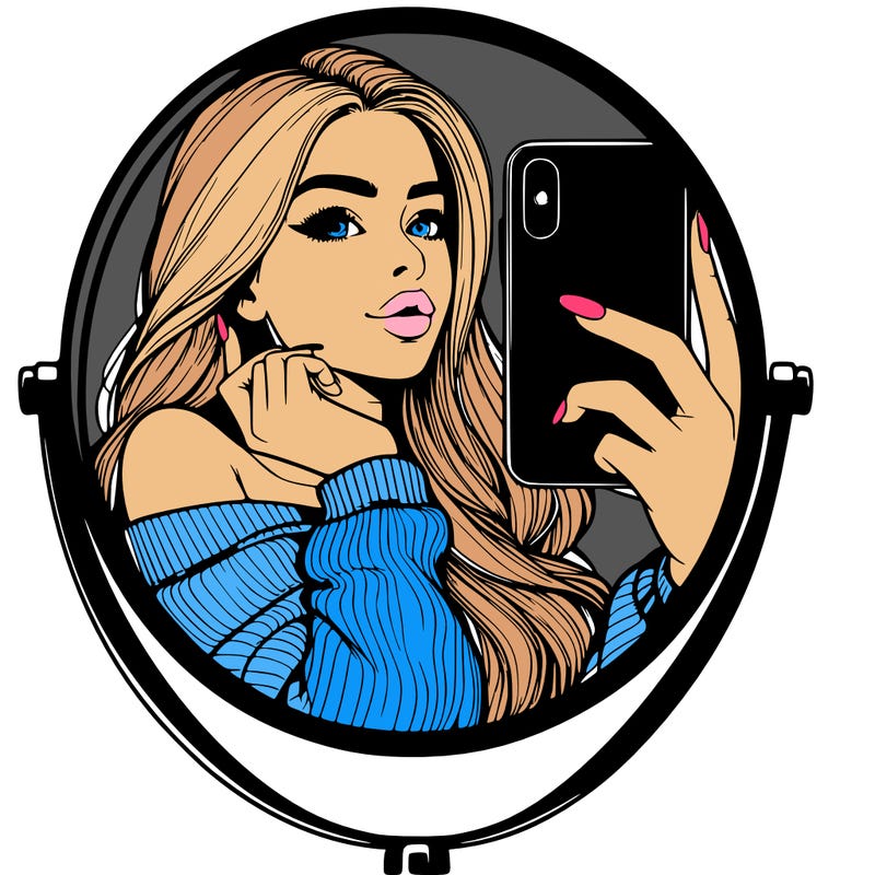 realistic girl taking mirror selfie beautiful