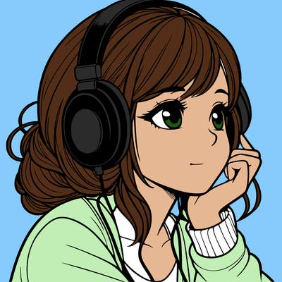 a realistic girl listening to music