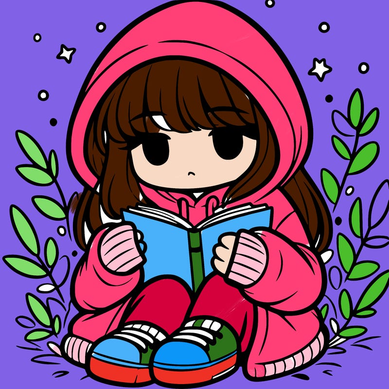 girl in oversized hoodie reading a book