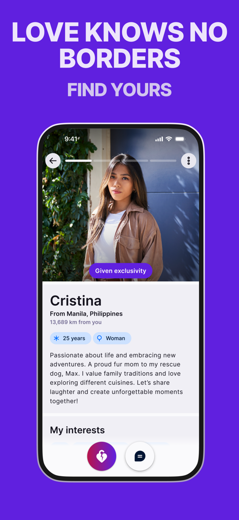 FilipinoBlush dating app interface showing a user profile from Manila with an exclusivity mode badge.