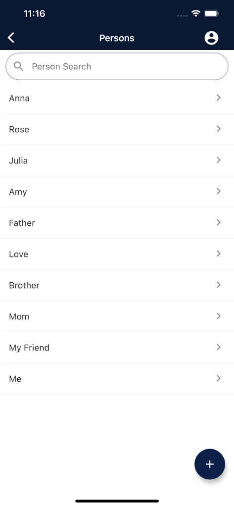 Liste des profils enregistrés dans l'application Astrology Master pour les calculs astrologiques