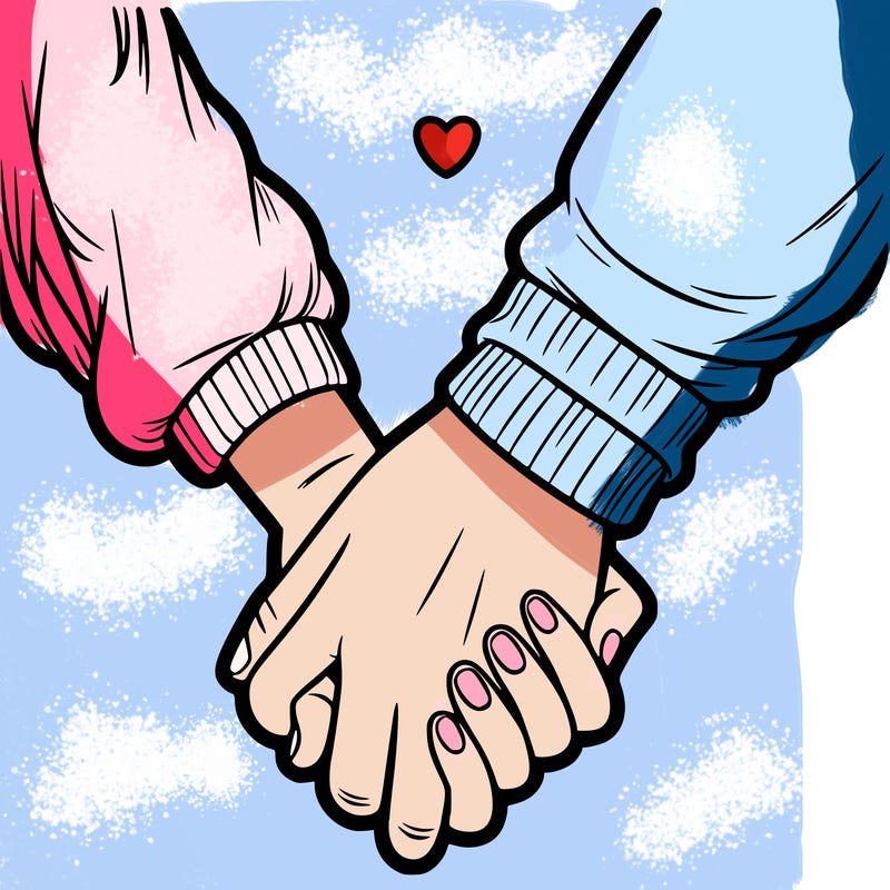 two holding hand one girl hand and one boy hand