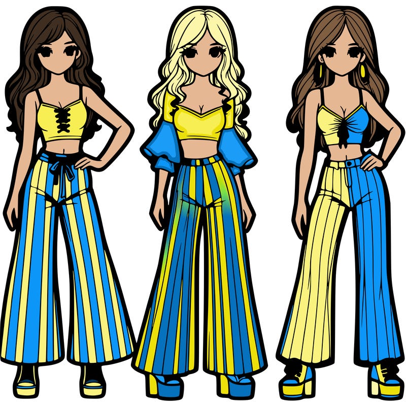 girls with flare pants and crop tops realistic