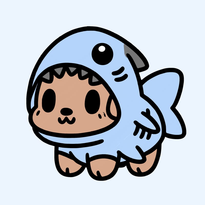 cute dog wearing a shark costume