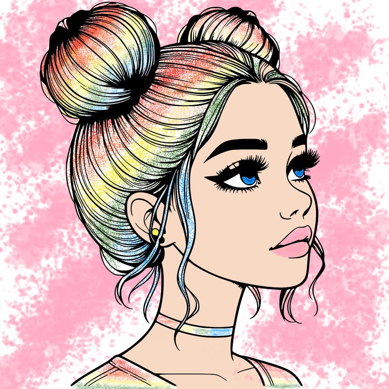 realistic girl with buns on the top of her head